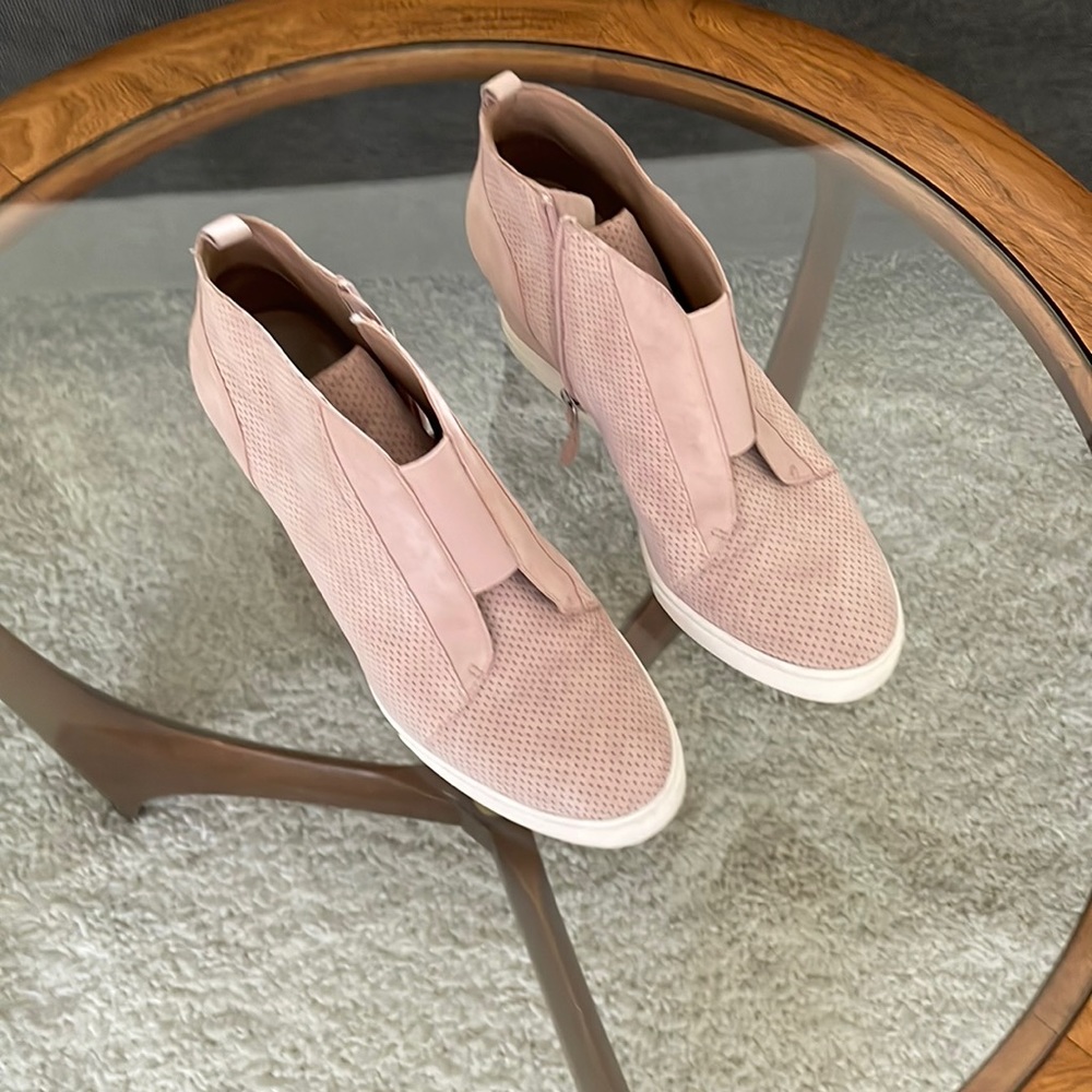 Pink suede heeled sneakers size 7